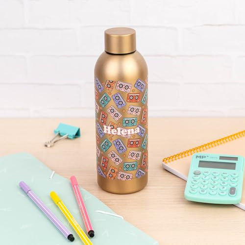 Wanapix | Flasche aus Edelstahl mit 100% personalisiertem Foto | Farbe Gold | 800 ml | Einwandig | Gestalte mit Fotos und Texten | Frei von Schwermetallen | 360°-Personalisierung