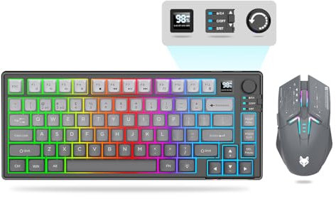 75 ％ Wireless Gaming Keyboard and Mouse Combo, Mechanical Keyboard + 3D 1600DPI Mice, 2000mAh Battery, RGB Backlit Keyboards with 80 Keys Computer PC Gaming Keyboards for PC/Laptop (Grey)
