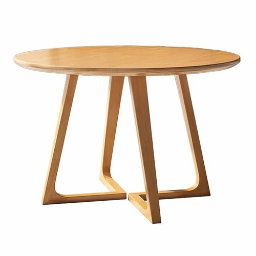 KaBuea Esszimmertisch in Heller Eichenausführung, massiver runder Holztisch mit dreieckigem Fußkreuz, platzsparendes Design für Wohn- oder Restaurantmöbel