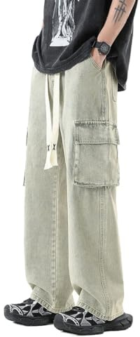 Instinct I Jeans Baggy Uomo Cargo in Denim Loose Fit Ampio e Comodo – Pantaloni Larghi Streetwear Oversize con Tasche Laterali Tasconato in Cotone Resistente Casual