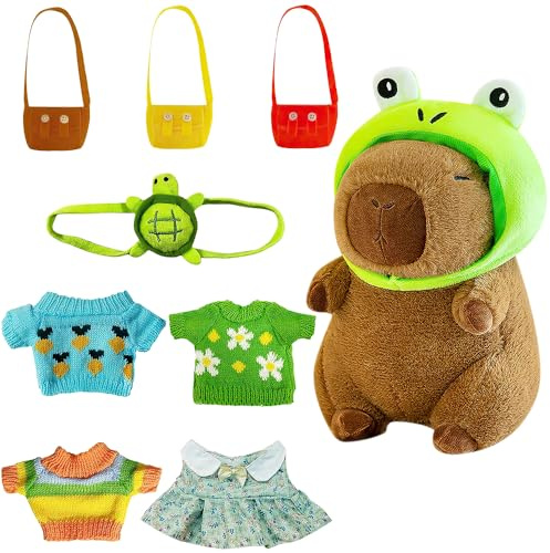 Dhqkqg Capybara Plüschtier, Capybara Kuscheltier zur Halloween Serie, Niedliches Capybara Plushies mit Kopfbedeckung, Tasche und Kleidung, Geschenk für Halloween, Weihnachten, Geburtstage(Grün)