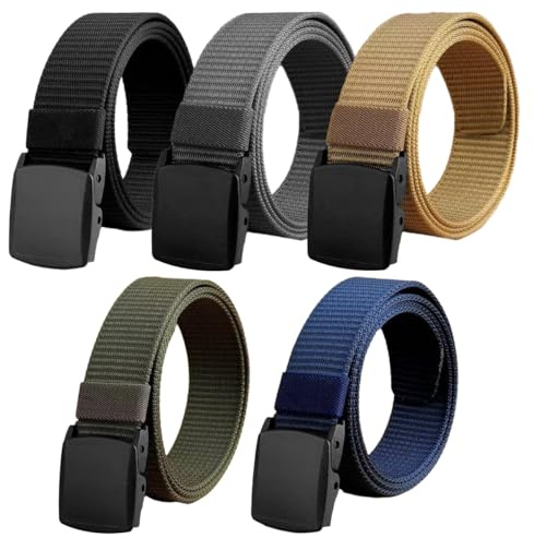 5 Pièces Ceinture Travail Homme Réglable 130cm, Pas de Boucles Métalliques | Nylon Ceintures Homme en Tissu avec Boucle Plastique, Unisexe Ceinture, Rapide à Travers la Sécurité de L'aéroport