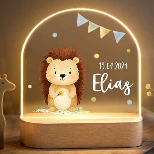 Little Deco Personalisiertes Nachtlicht für Babys - Igel | Geschenk zur Geburt Junge - Personalisiertes Babygeschenk Geschenk zur Taufe - Kinderzimmer Deko