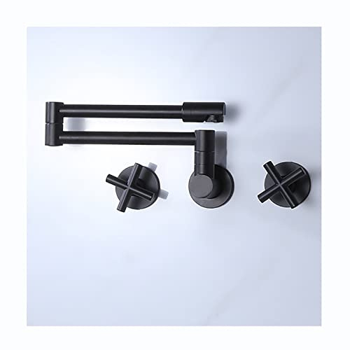 Robinet de remplissage casserole, robinet mural pliable en laiton à double articulation, bras pivotant, d'évier deux poignées croisées, cuisine remplisseur, noir