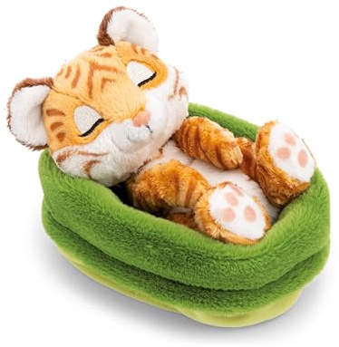 NICI Kuscheltier Tiger 12cm schlafend im Körbchen - braun - Stofftier aus weichem Plüsch, niedliches Plüschtier zum Kuscheln und Spielen, für Kinder & Erwachsene, tolle Geschenkidee - 62872