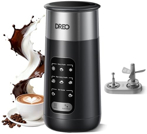 DREO Montalatte Elettrico, 8-in-1 Montalatte per Latte, Cappuccino, Cioccolata Calda, 270ml Milk Frother in Acciaio Inossidabile per Schiuma Calda e Fredda, LED, Facile da Pulire