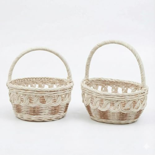 GON Designs 2er Set Rattan Osterkörbchen mit Henkel – Handgefertigte Weidenkörbchen für Kinder, Ostern & Pilzesammeln – Natürliches Körbchen Set für Deko, Blumen oder Geschenke