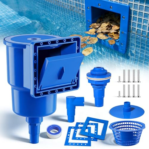 Orealla Kit Skimmer Schiumatoio di Superficie per Piscina – con Grande Cestello, Ugello di Ingresso e Valvola di Ritorno – ABS Blu Resistente per Piscine Interrate/Fuori Terra