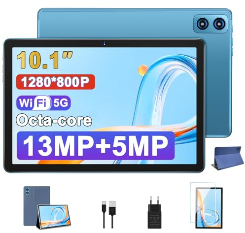 BIEGEDY Tablet 10 Pulgadas PC Tableta Octa-Core 2.0 GHz 128GB ROM（TF 1TB） / 8000 mAh / 5G + 2.4G WiFi/Bluetooth 5.0 / GMS / 5MP+13MP /, Tablet con Funda Azul