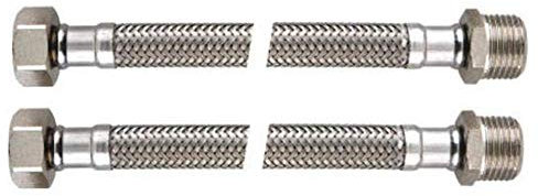 304 Edelstahl Panzerschlauch, Flexschlauch, 3/8ÜM X3/8AG, Länge 500mm, DN8, für Trinkwasser mit DVGW Zulassung, 2-er Set (500mm)