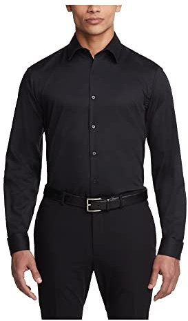 Van Heusen Men's Dress Shirt Slim Fit Flex Collar Stretch Solid, Black, 17.5 Neck 32-33 Sleeve