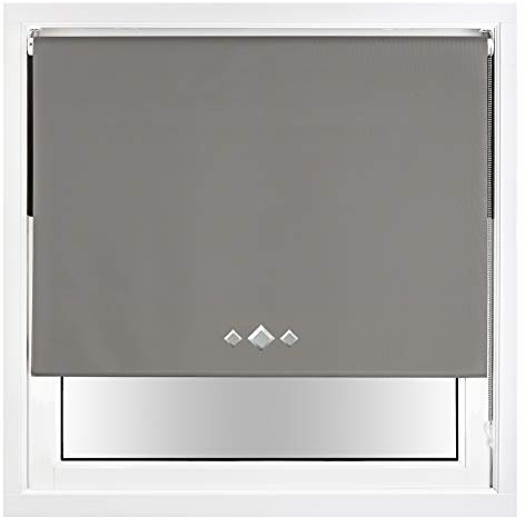 FURNISHED Blackout Roller Blind with Triple Diamond Eyelets & Metal Fittings Trimmable - Dark Grey, 150W x 210H cm