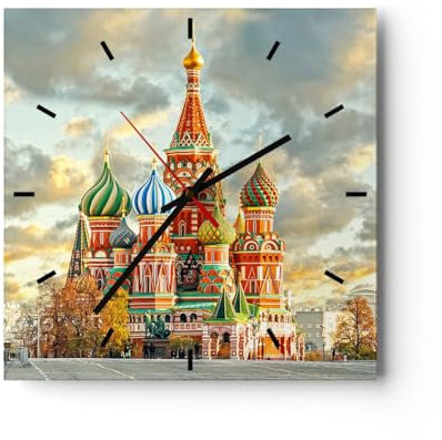 Modern Wanduhr Russland moskau Kathedrale rotes Quadrat 30x30cm Quadrat Klein Wand Uhr Glas Analog Zimmeruhren Küche Büro Wohnzimmer Glasuhr Wall Clock Dekoration Design Küchenuhr C3AC30x30-2821