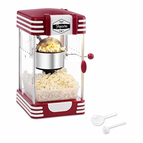 Bredeco BCPK-300-WR Popcornmaschine Popcornmaker (300 W / 100 s, Menge Mais 57 g, Teflonbeschichtung, inkl. Messlöffel, 28,5 x 32,5 x 46 cm) Rot Retro-Design