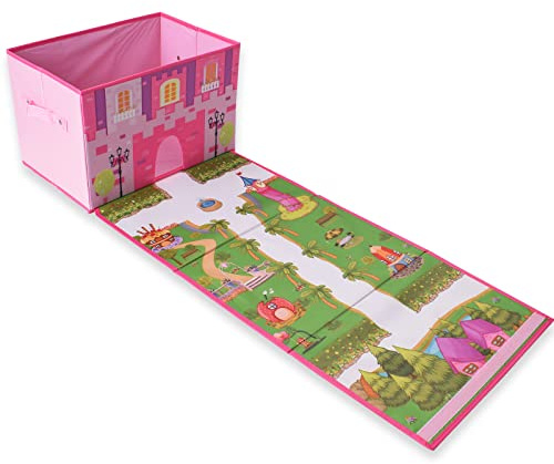 TE-Trend Faltbox Aufbewahrungsbox mit Deckel Kinder Mädchen Spielmatte Spielteppich Spielzeugkiste zur Aufbewahrung Mehrfarbig Rosa