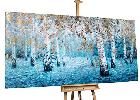KunstLoft® XXL Gemälde 'Adams Bäume' 200x100cm | original handgemalte Bilder | Bäume Petrol Weiß Gold | Leinwand-Bild Ölgemälde einteilig groß | Modernes Kunst Ölbild