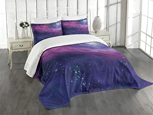ABAKUHAUS Weltraum Tagesdecke Set, Galaxy Nebula Stern, Set mit Kissenbezug Waschbar, für Einzelbetten 170 x 220 cm, Weiß und Schwarz