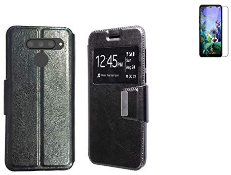 Todobarato24h Funda LG Q60 / K50 (6.26) Negra Libro Ventana + Protector de Cristal Templado