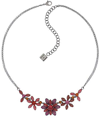 Konplott: Collier Psychodahlia pink/orange, aufwendiges Blütencollier mit Kristallen und Glanzglassteinen für Damen/Frauen