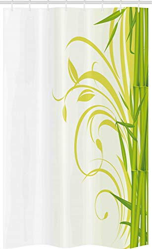ABAKUHAUS Grün Schmaler Duschvorhang, Feng Shui asiatischer Garten, Badezimmer Deko Set aus Stoff mit Haken, 120 x 180 cm, Lime Green Hellgrün