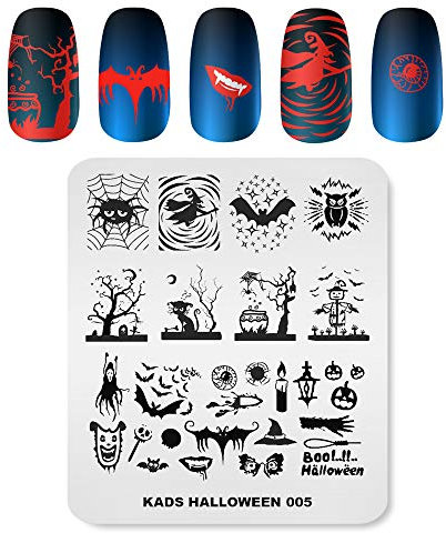 KADS Halloween-Nagelplatten Nagelstempel Schablonen Nail Art Stamping Kits mit Kürbis Geist Totenkopf Fledermaus Bild Platten für DIY Dekoration (HA005)