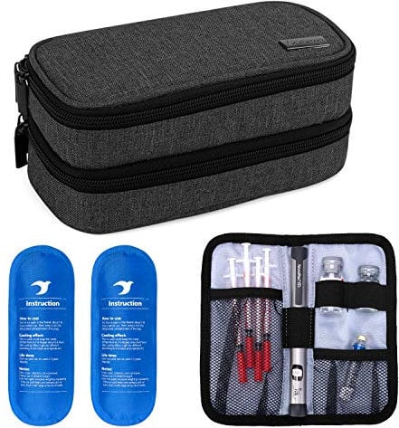 Yarwo Kühltasche für Insulin, Diabetes Zubehör Tasche, Diabetikertasche für Diabetes Spritzen, Insulininjektion Aufbewahrungstasche mit 2 Kühlakkus, Mittel, Schwarz