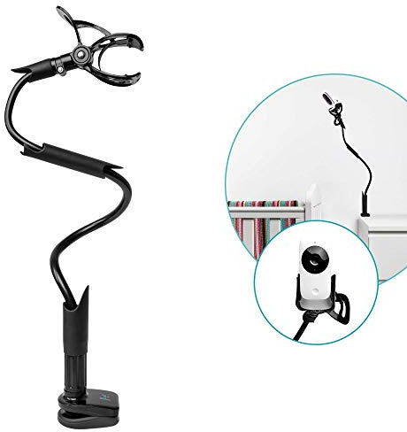 Flexi Twist Black | Universal Baby Monitor Holder | Secure with Straps & Clamp to Furniture | No Drilling Required | Flexible Baby Camera Mount | Baby Monitor Shelf