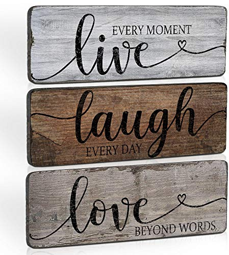 Inspirierte Heimdekor-Schilder Live Laugh Love Zitate, rustikales Holzschild zum Aufhängen für Wohnzimmer, Schlafzimmer, Badezimmer, Haustür, Flur, Büro, Wanddekoration, 3er-Pack