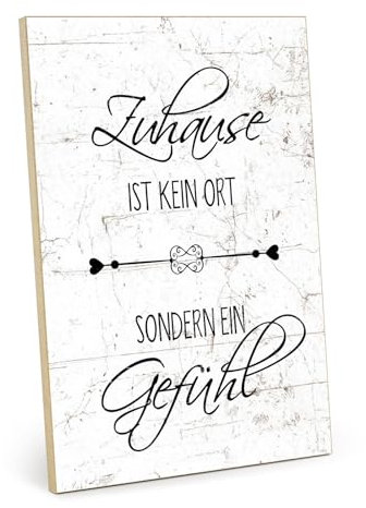 TypeStoff Holzschild mit Spruch – Zuhause Gefühl – im Vintage-Look mit Zitat als Geschenk und Dekoration zum Thema Familie und Wohlfühlen - HS-00746