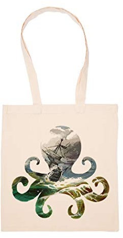 Krake Ozean Schiff Kunst Innerhalb Tasche Wiederverwendbar Einkaufen Lebensmittel Baumwolltuch Tote Reusable Shopping Bag