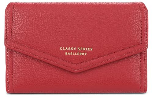 FORRICA Femmes Portefeuille Court Porte Monnaie Elégant Pochette Dames Fermeture Éclair Poche à Monnaie Porte Cartes PU Cuir Portefeuilles avec Boîte Cadeau Rouge