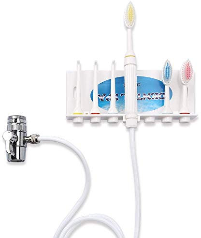 Idropulsore Dentale Professionale Irrigatore orale non elettrico，Si Collega al Rubinetto Include 3 ugelli e 3 spazzolini da denti facili da installare e rimuovere (Bianco)