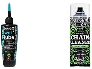 Muc-Off MUC950 Chain Cleaner, 400 Millilitres & 967US Wet Chain Lube, 120 Millilitres - Biodegradable Bike Chain Lubricant, Suitable For All Types Of Bike - Formulated For Wet Weather Conditions
