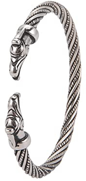 Amaxer Viking Nordic Fenrir Wolf Heads Odin Raven Crow Dragon Edelstahl Open Cuff Armband Starkes Amulett Schmuck Schutz für Männer Frauen (Krähe-Silber)