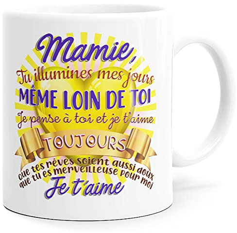 Luigi Collection Mug Mamie Tu Illumines mes Jours Petit-Enfant Idée Cadeau Original Amour Imprimé en France pour Fête Grand-Mère, Future Mami, Maman Femme Grands-Parents pour Anniversaire Noël.