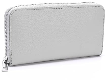 Ever Bloom Damen Geldbörse Leder einfarbiges Portemonnaie aus Italien mit Kartenfächern und Reißverschluss, Designes Geldbeutel lang für Frauen und Mädchen, Leder Geldbörse Farbe:Hell Grau