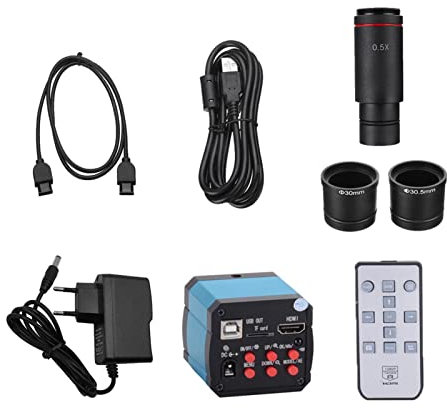 BuyWeek Fotocamera per Microscopio, 14MP HDMI Videocamera per Microscopio HD 1080P Lente di Ingrandimento per Microscopio Stereo (Spina UE)