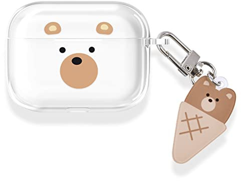 Newseego Hülle Kompatibel mit Airpods Pro, Airpods Pro Hülle mit süßem Bären-Cartoon-Design für Mädchen und Frauen [Front-LED sichtbar] Klare, weiche TPU-Schutzhülle für Airpods Pro