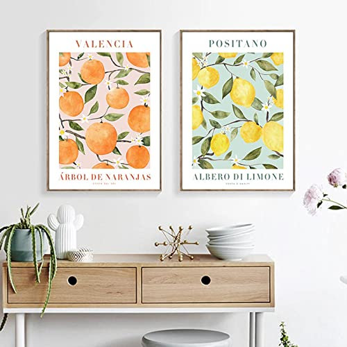 Abstraktes Retro-Poster, Gemälde, Kunst, Zuhause, Wanddekoration, Zitrone, Blume, Auge, Orange, Pflanze, Bild, lebende Bilder, Raumdekoration, 19,6 Zoll x 27,5 Zoll (50 x 70 cm) x 2, kein Rahmen