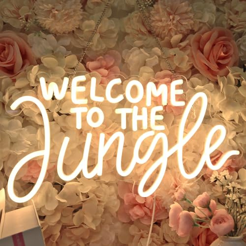 Planzo Welcome to the Jungle Neon Sign Home Wall Decoration LED Neon Light Wall Sign for Safari Jungle Theme Party Baby Shower Background Bedroom Kids Birthday Gift 5V USB Power Supply with Switch 17