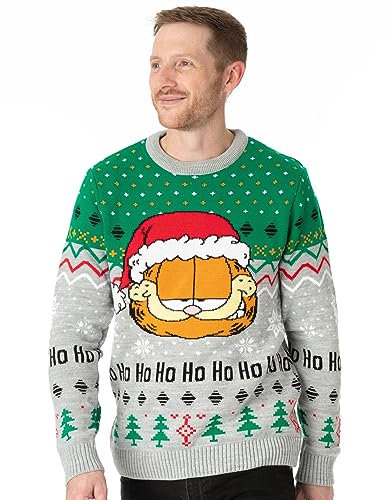Garfield Herren Weihnachtspuller Erwachsener Santa Hut Grauer Strickpullover L