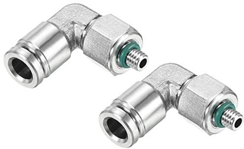 PATIKIL Push to Connect Fitting Elbow 6mm Tube OD M5*0.8 Male Thread, 2 Pack 304 Stainless Steel Right Angle Hose Pipe Connector, Silver