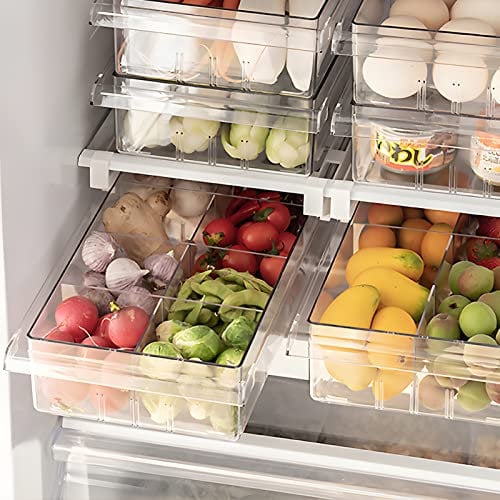 Skycase Kühlschrank Organizer,kühlschrank Organizer schublade Durchsichtig Kühlschrank Aufbewahrungsbox,Ausziehbare Einstellbar Kühlschrank Box mit Griff,Kühlschrank Schubladenorganizer