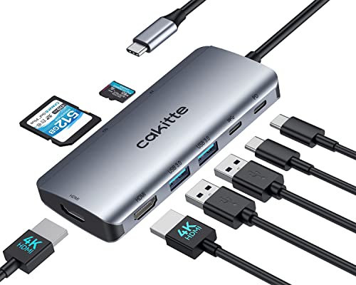 USB C Docking Station Dual HDMI, Cakitte USBC Hub 8 in 1, Laptop DockingStation mit 2 HDMI 4K@60Hz,PD 100W, Data Transfer 10Gbps, SD/TF Kartenleser, für MacBook,Dell,HP,Lenovo, usw