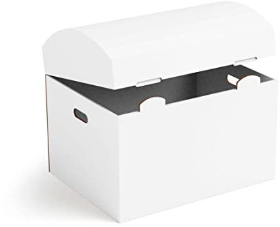 FOLDZILLA Schatztruhe 345 x 400 x 305 mm aus Pappe Schatzkiste, Piratenkiste für Kinder weiß zum Bemalen und Bekleben