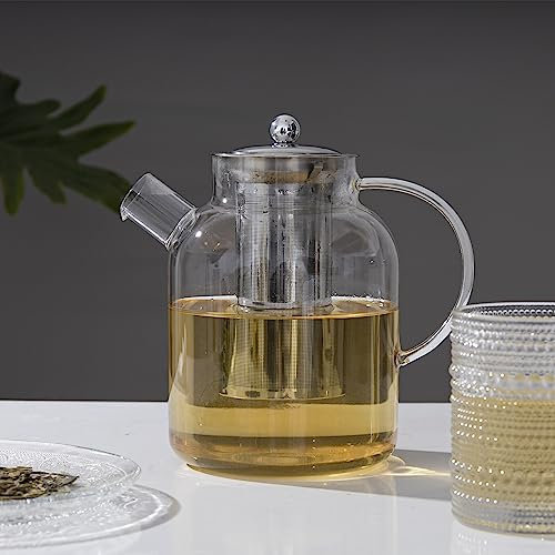 Eden & Willow Glass Teapot with Infuser | Stainless Steel Removable Infusers & Lid | Loose Leaf Tea Strainers | Large Capacity and Stovetop Safe Teapots for Kitchen (1.8L)