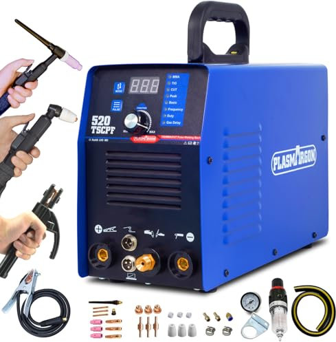 Plasma Cutter TIG Welder With PULSE Stick Welder Machine 520TSCPF Plasma Cutter Welder Combo 200A TIG/ARC Welding 50A Air Plasma Cutting Dual Voltage 110/220V 1/2 Clean Cut Upgrade Digital Panel
