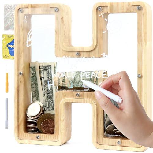 LEcylankEr Spardose Kinder, Spardose Holz Buchstabe, Spardose Personalisiert, Kreative Sparschwein für Geburtstag Geschenk/Heimdekoration/Keepsake (H)