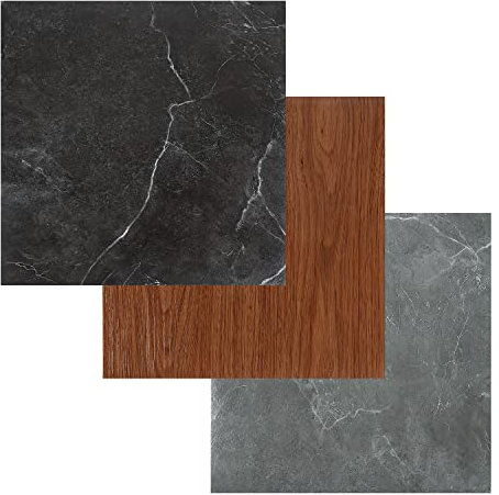 Joparri PVC Bodenbelag, Selbstklebend Fliesen, 30x30cm, Wasserdicht Vinylboden, Verschleißfest Fußboden Laminatboden Fliese, Vinyl Boden für Schlafzimmer Küche Wohnzimmer (ca.8m², Schwarz Marmor)