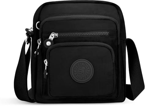NEWIROVE Umhängetasche Damen Mittelgroß Nylon Wasserdicht Crossbody Bag Leichte Schultertasche Damen Handtaschen Mit Vielen Fächern Sportlich Umhängetasche Für Einkaufen, Reisen, Schule,Schwarz